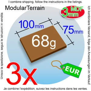 3x 3mm MDF Base 75x100mm 100x75mm 75mm 100mm Cavalry Tank Bike War Hammer 40k - Imagen 1 de 8
