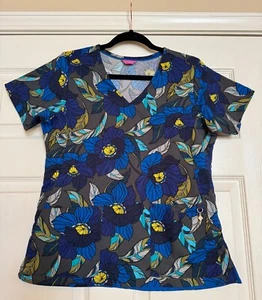Vera Bradley blue floral scrub top multicolor, S, pre-owned/ excellent - Picture 1 of 5
