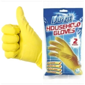 2 PAIRS LATEX RUBBER GLOVES HOUSEHOLD USE WATERPROOF THIN WASHING UP CLEANING,UK - Picture 1 of 7