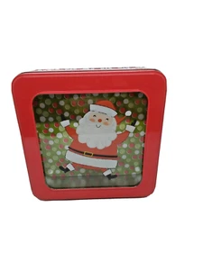 Weihnachten Fenster Dose 7 Zoll Quadratisch Dekorativ Metall Aufbewahrungsbox mit Weihnachtsmann Deckel - Bild 1 von 11