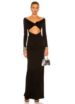 Vestido Alex Perry Talla AU 6 US 2 Lorne Lazo Fuera del Hombro Maxi Satinado Crepé Largo Foto 1 de 4