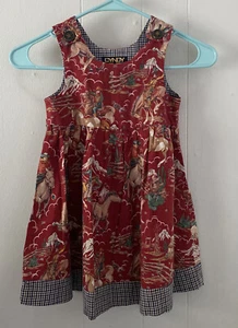 Cyndy Love Aspen Dress Girls Sz 4 Plaid Western Horses Cowboy Rodeo EUC - Picture 1 of 8