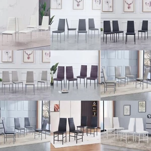 Set of 4pcs High Back PU Leather Seat Padded Dining Chairs Dining Room Kitchen - Picture 1 of 44