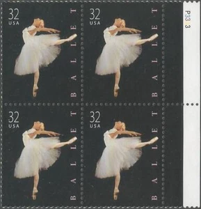 Plattenblock mit 4 Marken - Scott 3237 - 32 Cent - Ballett - 1998 - postfrisch - Bild 1 von 1