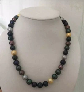 Collar de perlas redondas multicolor gris oro negro tahití natural de 10-11 mm 20" 14k - Imagen 1 de 4
