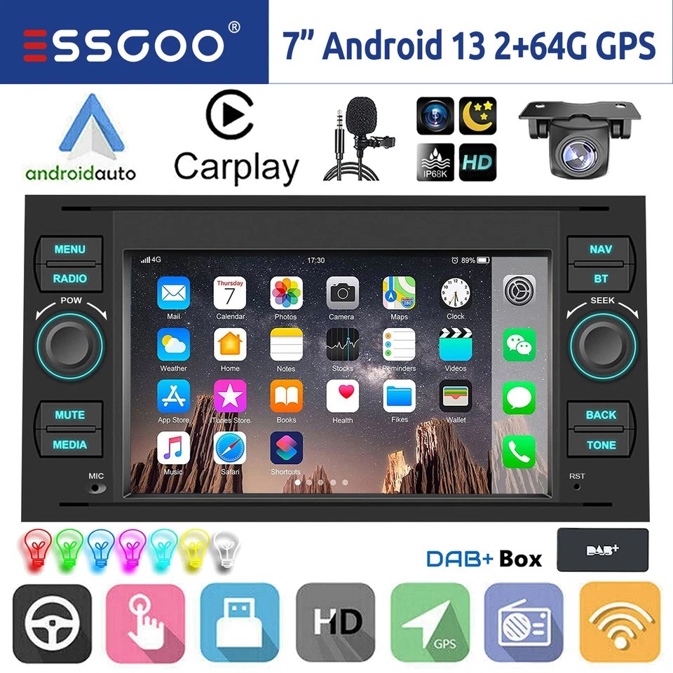 DAB+ 64G Android 14 Autoradio Carplay Navi Für Ford Focus Fiesta C S Max Transit - Bild 1 von 4