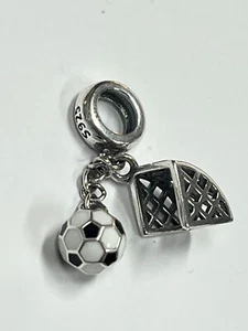 SOCCER BALL & GOALS s925 Sterling Silver Charm by Charm Heaven NEW - Picture 1 of 3