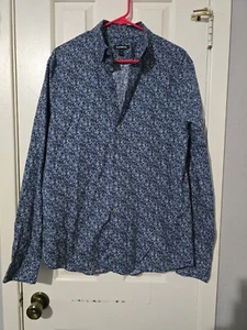 Express Blue Floral Button Down Shirt Used Slim Fit Size Medium Tall - Picture 1 of 5