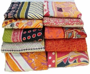 Kantha Quilt Indian Vintage Bedspread Handmade Cotton Blanket Gudri 10 PC Lots. - Picture 1 of 11