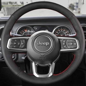 Custom Steering Wheel Cover Genuine Leather For Jeep Wrangler JL 2018 Gladiator - Picture 1 of 6