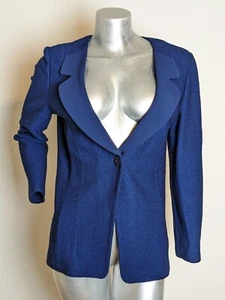 St. John Modern Blazer Women's 12 Navy Blue Knit One Button Business USA - Picture 1 of 7