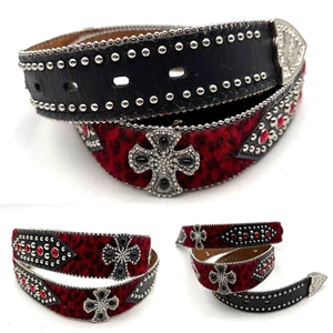 Nocona N3498864 Red Velvet Leopard Print Studded Rhinestone Cross Belt L 36-40 - Picture 1 of 19