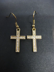 Silver Tone Cross Dangle Drop Earrings - Bild 1 von 5