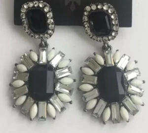 NWT Coco Carmen Blk, White & Clear Rhinestone Stud Flower Drop Earrings - Picture 1 of 6