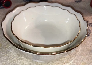 2 Elfenbein Lenox Rosenblüte Porzellan Schalen 24k Goldrand 4,5” & 5,5” d. EXC - Bild 1 von 7