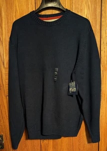 Men's Knit Sweater NEW WT Large Long Sleeve Dark Blue Basic Editions PET RESCUE - Picture 1 of 5