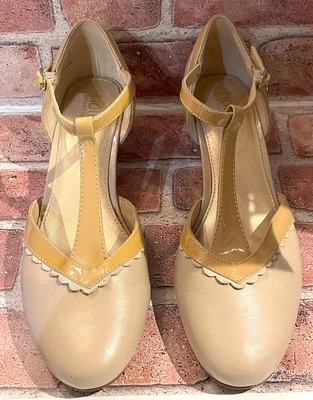 BOMBAS VIVIENE HOTTER COMFORT CONCEPT CUERO BEIGE CORREA EN T TACÓN MEDIANO 9M Foto 1 de 4