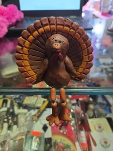 Resin Thanksgiving Turkey Fall Shelf Sitting Dangling Legs - Picture 1 of 7