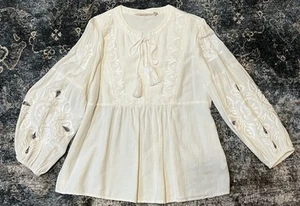 NWOT Soft Surroundings Blouse Tunic White Floral Embellished Embroidered Large - Picture 1 of 11
