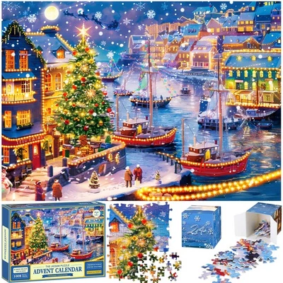 Quanquer Puzzle Adventskalender 2025, Weihnachts Jigsaw mit 24 Tagen 1008 Tei...