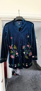 Susan Graver Embroidered Floral Art-to-Wear Velvet Jacket Boho teal size s - Picture 1 of 13