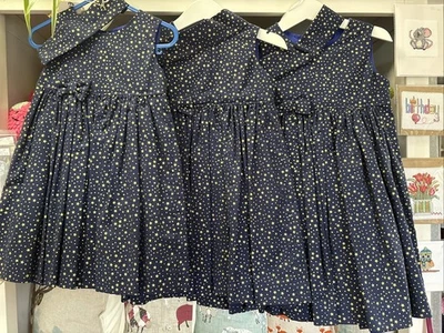 Handmade Girls Navy Gold Star Print Party Dresses - Full Skirt, Lined Bodice - Image 1 of 4