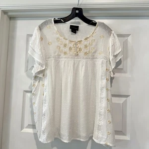Blusa Top Liv Los Angeles Para Mujer Talla Grande 3X Floral Bordada Boho Blanca - Imagen 1 de 14