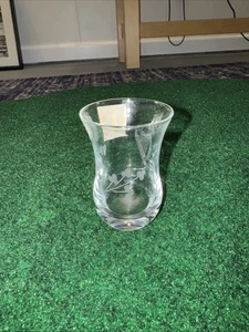Duiske Irish Hand Cut Glass Harp & Shamrock Shot Glass Curved 3 in Tall - Picture 1 of 5