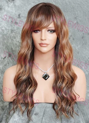 Парик из смеси темных светлых/коричневых больших шапок с длинными волнами тела OK EVAY - Изображение 1 из 4