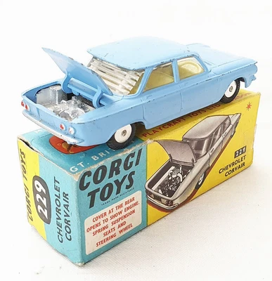 Corgi Toys England 1:48 CHEVROLET CORVAIR MONZA #229 Sky Blue C-7+ Boxed`65 - Image 1 of 4