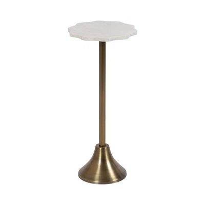 Sanzo Modern Pedestal Drink Table, 10 x 10 x 23, Antique Brass and White, Dec... - Image 1 of 4