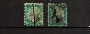 1871-4 U.S.Proprietary Washington 2c Grn/Blk Lot of 2 Paper Sc#RB2a&b Used Note^ - Picture 1 of 1