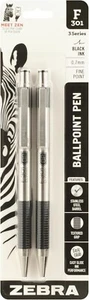 Bolígrafo retráctil de acero inoxidable Zebra F-301 0,7 mm tinta negra paquete de 2 NUEVO - Imagen 1 de 5