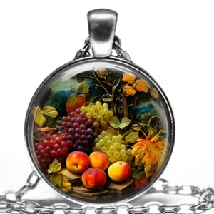 Fall Harvest Fruits Pendant Necklace 24" Chain Thanksgiving Autumn Jewelry Gift - Picture 1 of 5