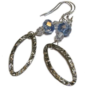 Pretty Sterling Silver Blue Glass and Swarovsky Crystal Earrings By SoniaMcD - Picture 1 of 7