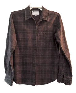 COLUMBIA SHIRT BUTTON DOWN YOUTH BOYS SMALL Purple/black plaid LONG SLEEVE - Picture 1 of 11
