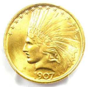 1907 Indian Gold Eagle $10 No Motto Coin - PCGS MS65+ Plus Grade - $18,500 Value - Picture 1 of 6