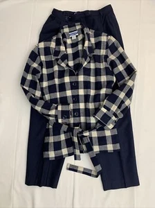 PENDLETON VINTAGE KNOCKABOUTS Blue Plaid PANTS SUIT, SIZE 16 Belted Jacket Wool - Picture 1 of 12