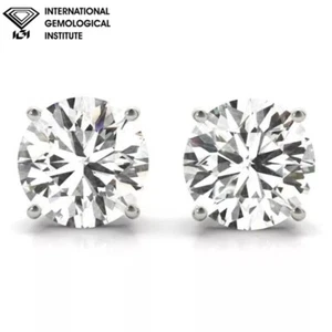 IGI Certified  Lab Grown D/VS 2.00ct Round Cut Diamond Prong Set Stud Earrings - Picture 1 of 37