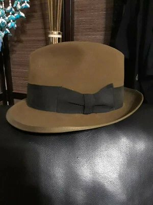 Stephen L. Stetson Fedora Style Hat Size 7 Olive Green Suede Vtg. Early Century - Image 1 of 4