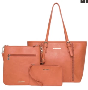 Concealed Carry CCW Gun Montana West 3pc Tote/Crossbody/Wallet Handbag Orange - Picture 1 of 11