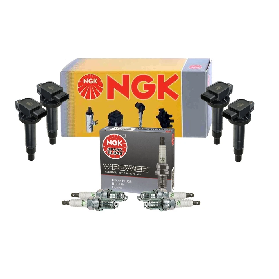 NGK 4 Ignition Coils & 4 V-Power Spark Plugs Kit For Toyota Prius Yaris L4 - Image 1 of 1