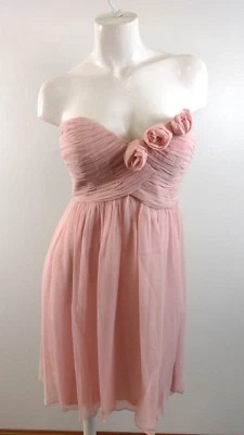VESTIDO SIN TIRANTES FORMAL ACANALADO GASA SEDA ROSA DONNA MORGAN PARA MUJER TALLA 8 Foto 1 de 3