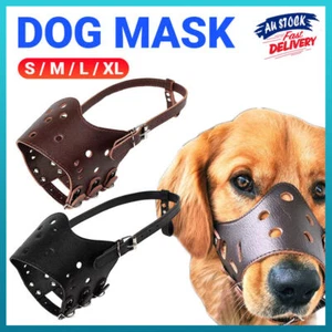 Adjustable Leather Pet Dog Mask Mouth Muzzle Anti Barking Bite Stop Chewing - Picture 1 of 16