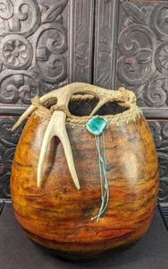 VINTAGE GROSSE HANDGEFERTIGTE INDIANISCHE GOURD KUNST - Bild 1 von 13