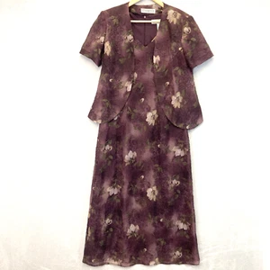 Dress Barn Crinkled Maxi Dress Jacket Set Size 8 Purple Floral Lightweight - Picture 1 of 17