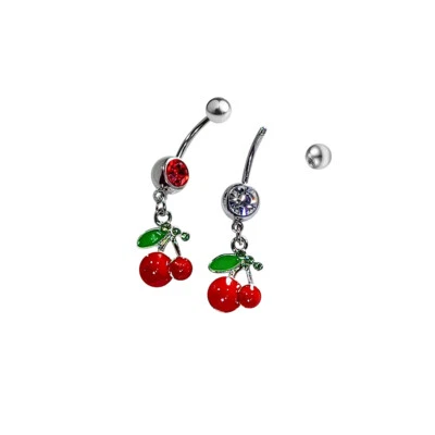 14G Belly Navel Ring Dangle Cherry CZ Gem Jewel Surgical Steel Sold individually - Image 1 of 4