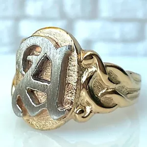 Olde English Letter "A" in Platinum on 14K Gold, Size 8 Monogram Ring, 8.8g - Picture 1 of 15