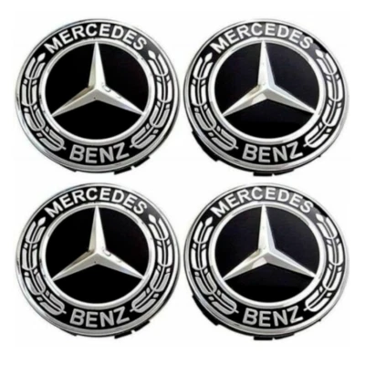 Lot 4 Cache Moyeu 75mm Pour Mercedes Logo Emblème Jante Centre De Roue New Black - Image 1 of 4