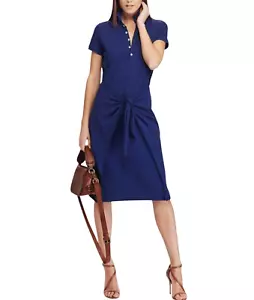 Polo Ralph Lauren Tie-Front Cotton Polo Dress Womens Small Navy Preppy - Picture 1 of 13